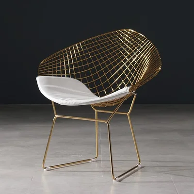 2 шт упаковка, металлическое кресло с проволочной сеткой в золотой отделкой/шерстяное одеяло в комплекте - Цвет: Gold