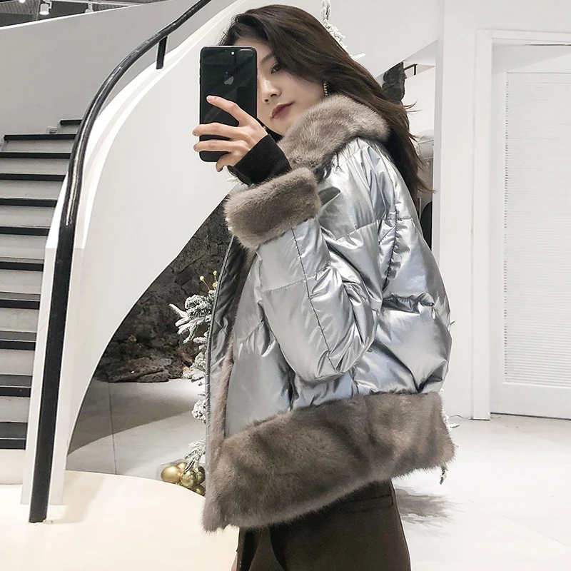 Женское пальто на утином пуху OFTBUY теплая парка с натуральным мехом норки новинка