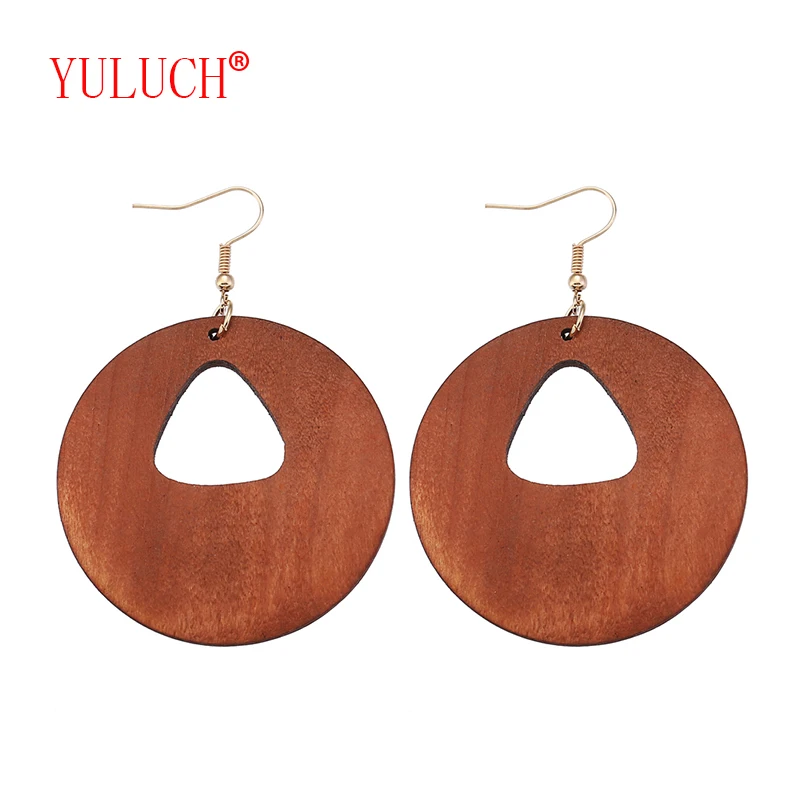 

YULUCH 1 Pair of National Natural Wooden Round Openwork Triangle Jewelry for African Fashion Woman Earrings Pendant Gift