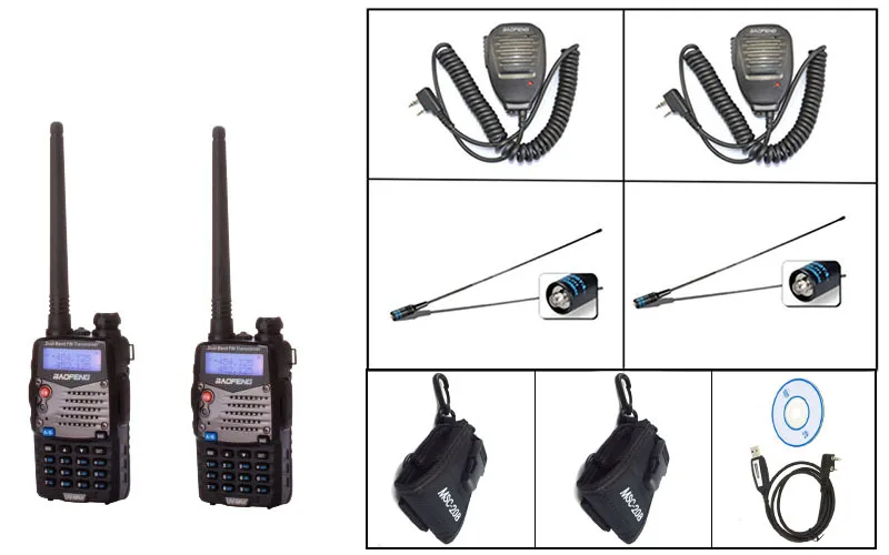 2xblack Baofeng UV-5RA плюс двухстороннее Радио + 1 xprograming кабель + 2xbf Mic + 2x771-f антенна + 2x 20B случае Бесплатная доставка