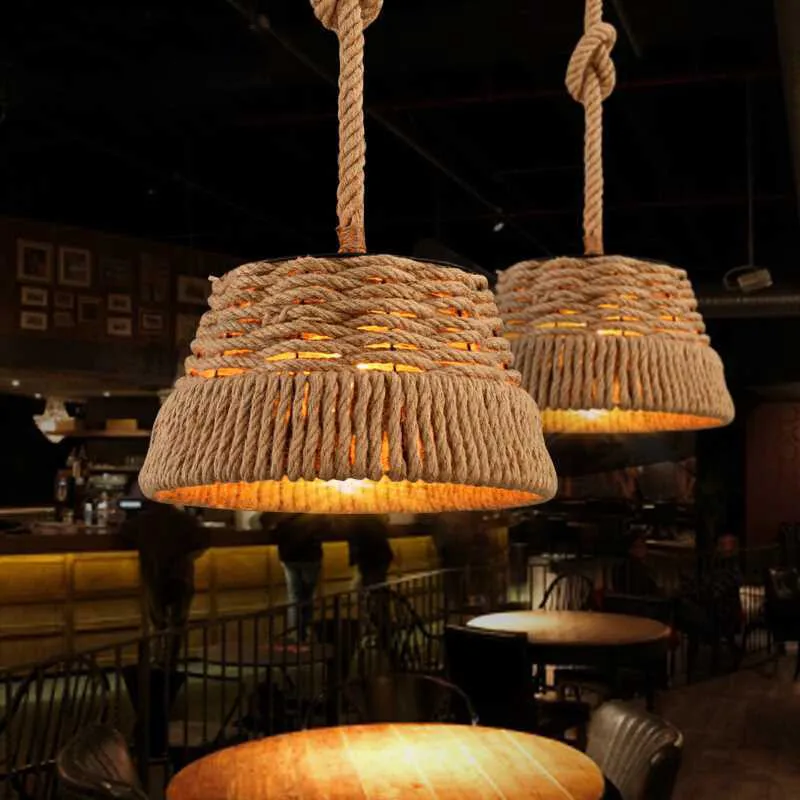 

American Retro Hemp Pendant Light Industrial Wind Metal Suspension Lamp For Parlor Bar Study Store Home Lighting G152