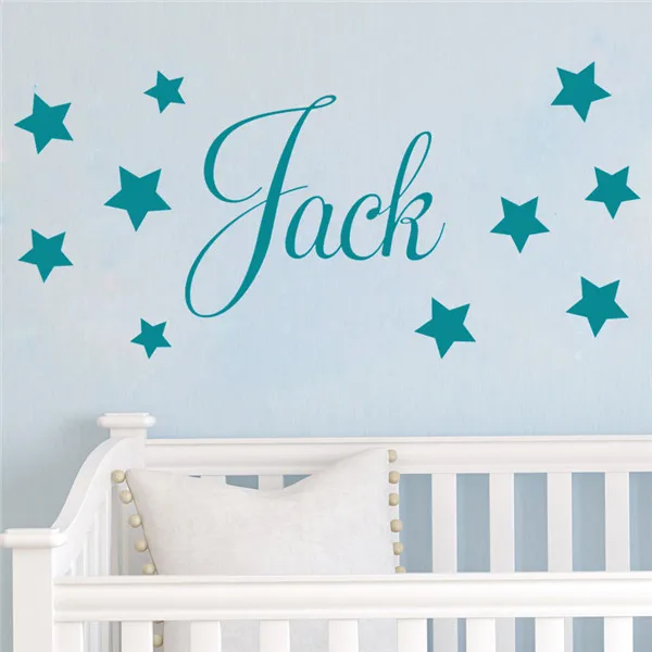 D201 Наклейка на стену для маленьких мальчиков-Персонализированная виниловая наклейка со звездами для детской спальни и детской комнаты - Цвет: Teal