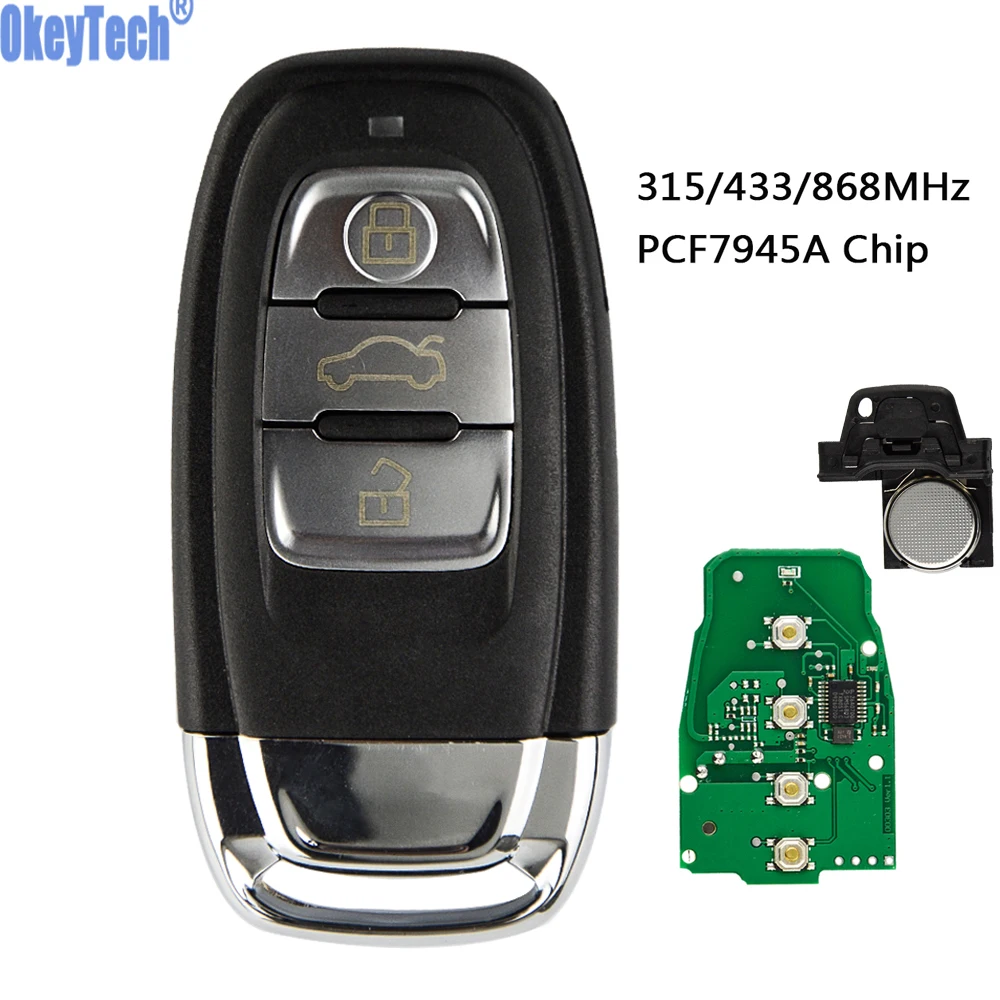 OkeyTech 315 МГц/433 МГц/868 МГц 3 кнопки дистанционного ключа автомобиля для Audi A4L Q5 A8 RS4 RS5
