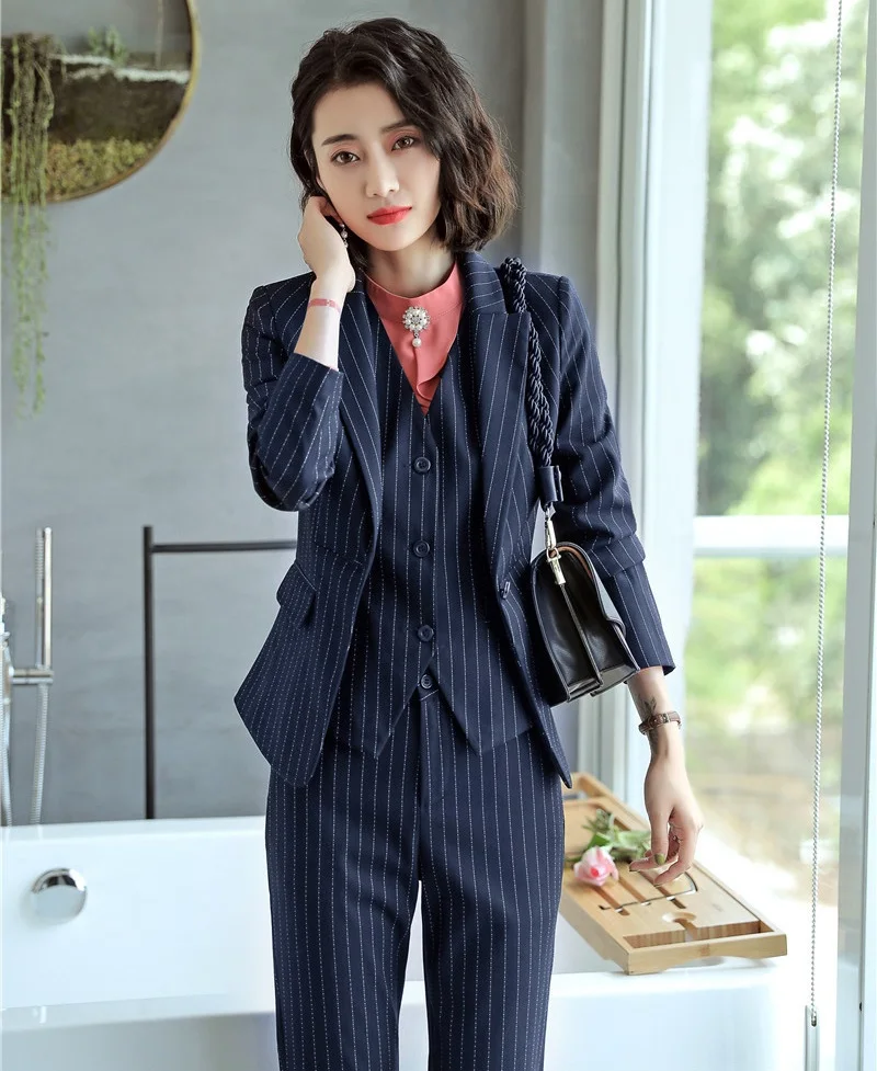Formal 3 Pieces Women Business Suits With Jackets And Blazers And Vest Coat & Waistcoat Ladies Pantsuits Pants Suits Work Wear