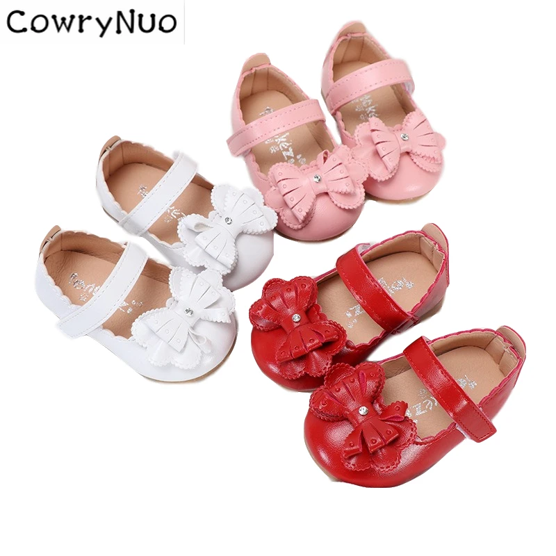 

Insole 11.5-18.5cm Toddler Girls Princess Shoes PU Leather Soft Bow Flat