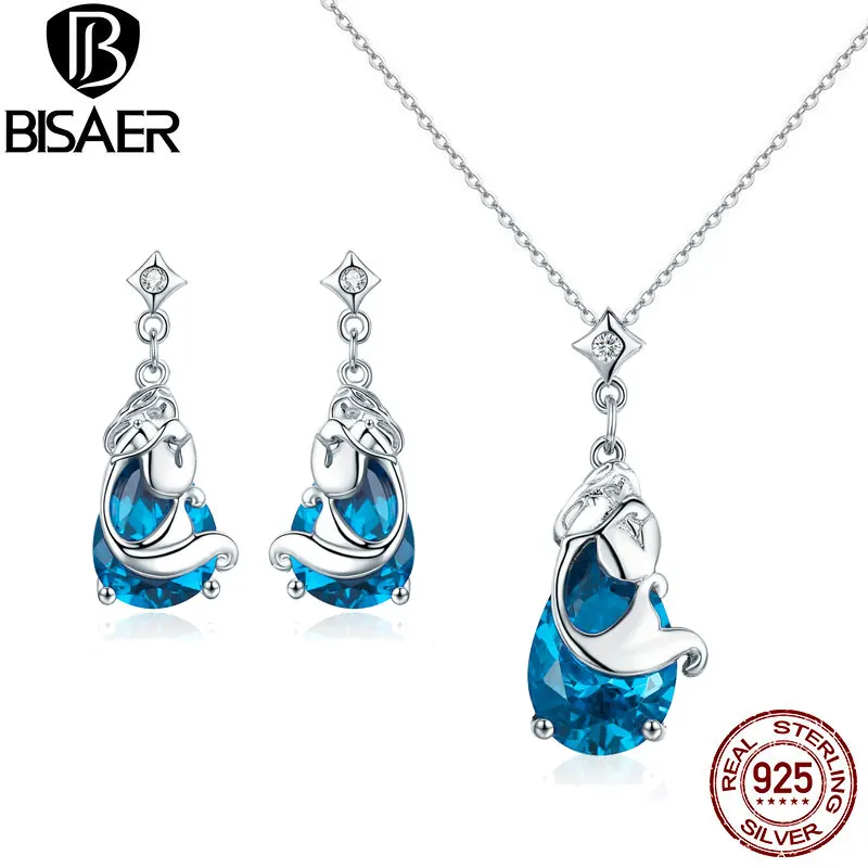 

BISAER 925 Sterling Silver Jewelry Sets Mermaid' Tale Fairy Women Jewelry Set Collar Wedding Sterling Silver 925 Jewelry Gift