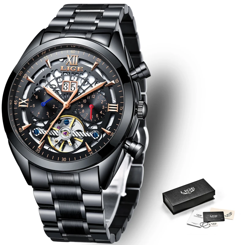 Mechanical Watch LIGE Top Brand Luxury Automatic Watch Male Leather Waterproof Sport Watch Men Business Wristwatch Montre Homme