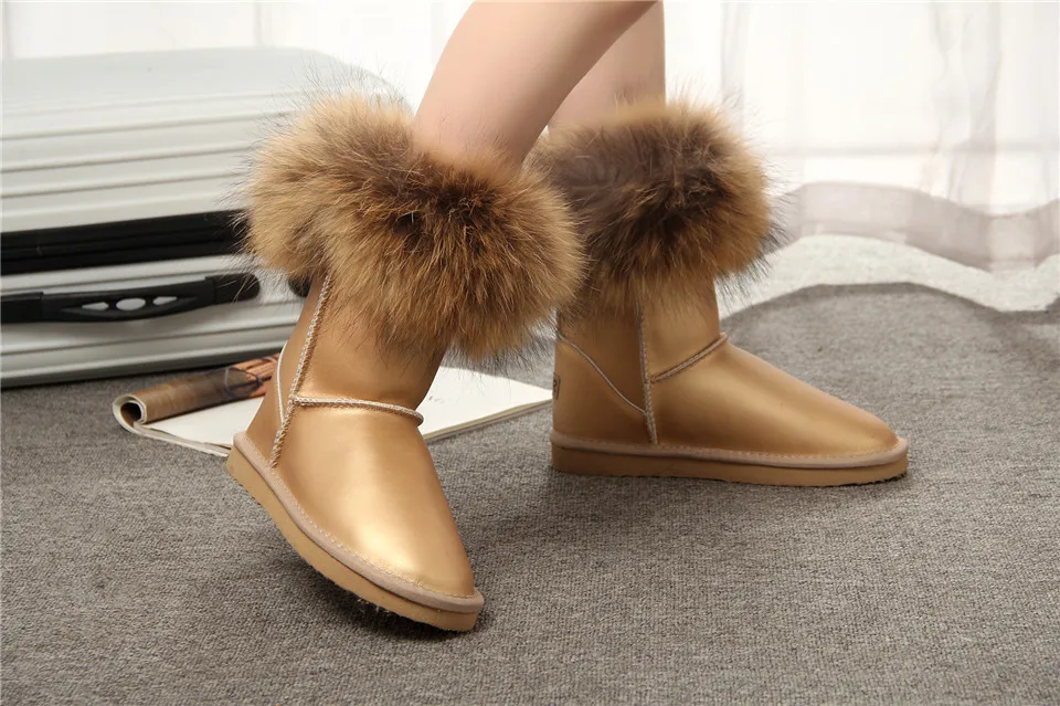 JXANG/женские зимние ботинки из натурального Лисьего меха г. модные ботинки женские водонепроницаемые ботинки из высококачественной натуральной кожи