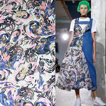 

Abstract print silk and cotton satin blended fabric 140cm width 14momme,SCT515