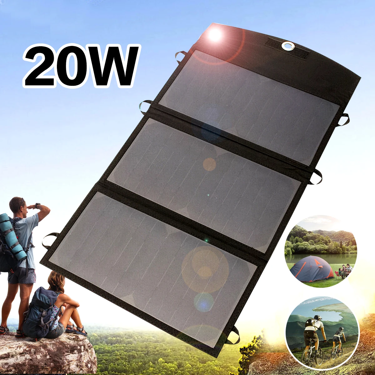 

20W Foldable Portable Dual USB Output Port Solar Charger Panel Power Bank Pack High Conversion Efficiency for Outdoor Camping