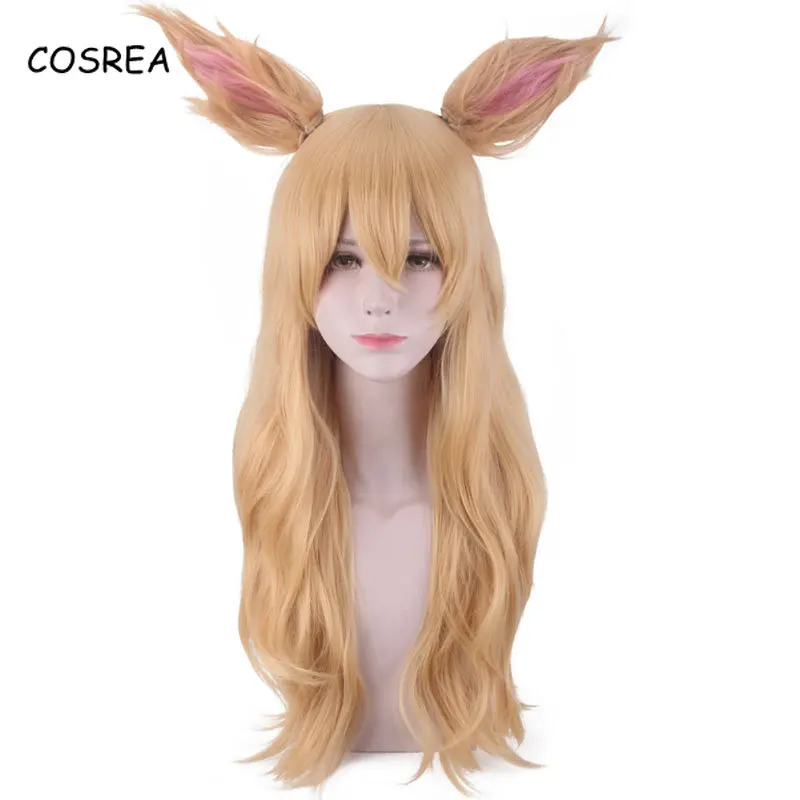 

Lol Costumes Long Synthetic Wig Lace Front Human Hair Wigs Kinky Curly Wig Water Wave Wig Ears Wavy Cosplay Costumes