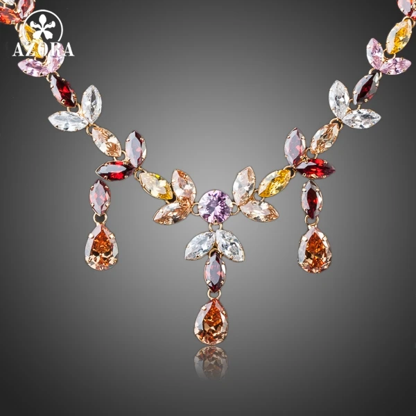 AZORA Gold Color Multicolour Stellux Austrian Crystal Water Drop Necklace and Earring Set TG0026 AZORA Gold Color Multicolour Stellux Austrian Crystal Water Drop Necklace and Earring Set TG0026