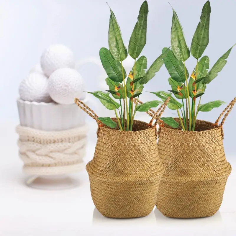 

Foldable Wickerwork Storage Basket Hanging Decorative Baskets Garden Flower Pot Rattan Planter Seagrass Laundry Basket