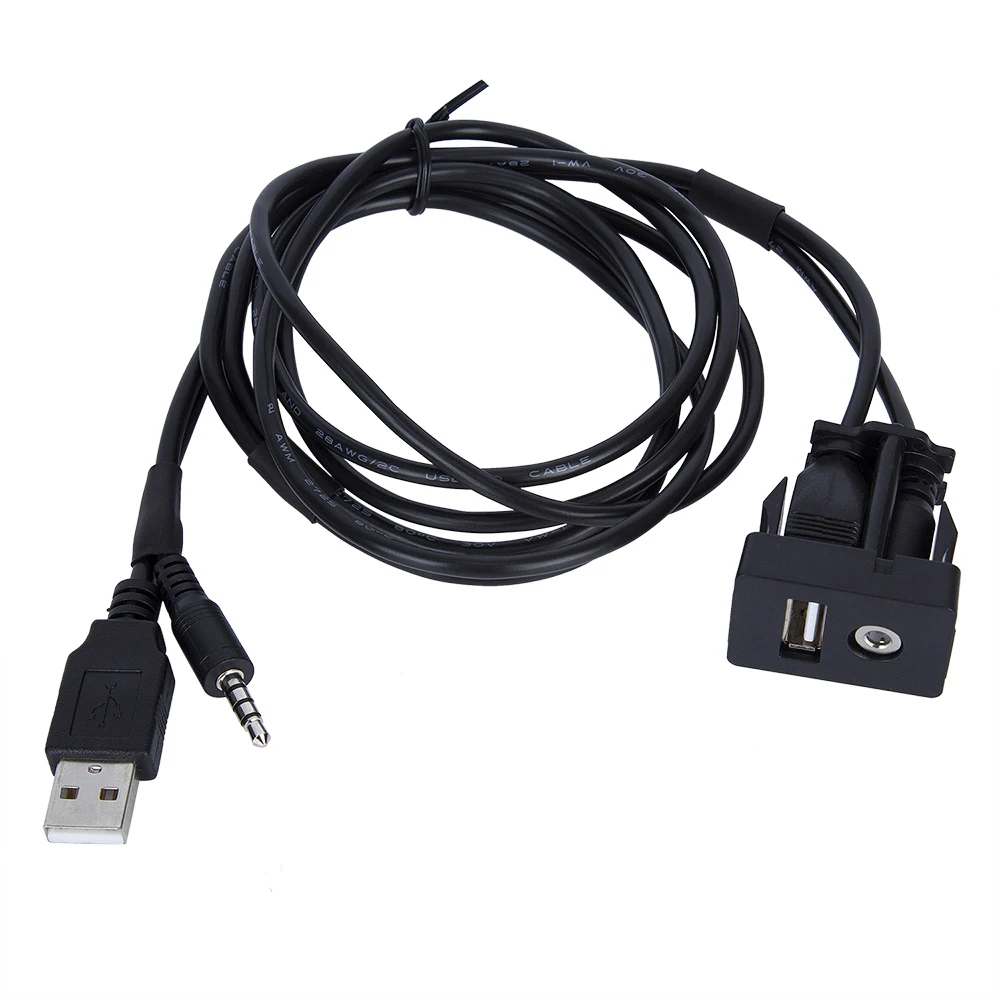 

1M Car Boat Dash Flush Mount USB Port 3.5mm AUX USB Extension Cable Lead Mounting Panel Headphone Male Jack Flush Mount Adapter