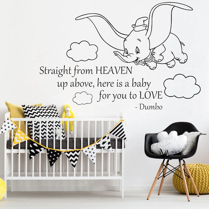 

Dumbo Quote Wall Stickers Straight From Heaven Art Vinyl Sticker Home Room Kids Bedroom Decor Nursery Poster Cute Elephant LC392