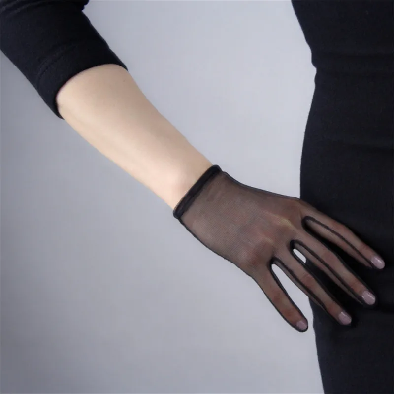 Черные шелковые женские короткие перчатки, кружевные сетчатые марлевые ультра-тонкие ретро Boda vestido, модные элегантные женские перчатки с сенсорным экраном TB55-9 - Цвет: Черный