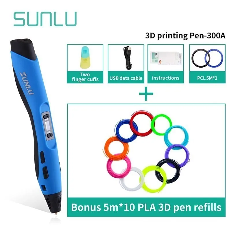 SUNLU 3D печать Ручка низкая температура SUNLU Бестселлер SL-300A 3D ручки для детей Scrible Исследуйте создание 3D Ручка коробка набор - Цвет: SL-300A-5.10-Blue