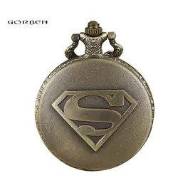 Ретро Бронзовый Супермен Знак карманные часы Для мужчин Для женщин Супер Герой Тема аксессуар Подвеска кварцевые часы best подарки для DC Comics