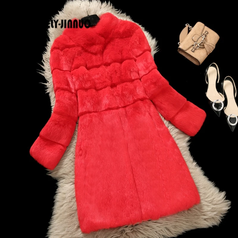 

Free Shipping 2019 New Arrival Genuine Rabbit Fur Coat Women full pelt rabbit fur jacket long Winter fur waistcoats big F858
