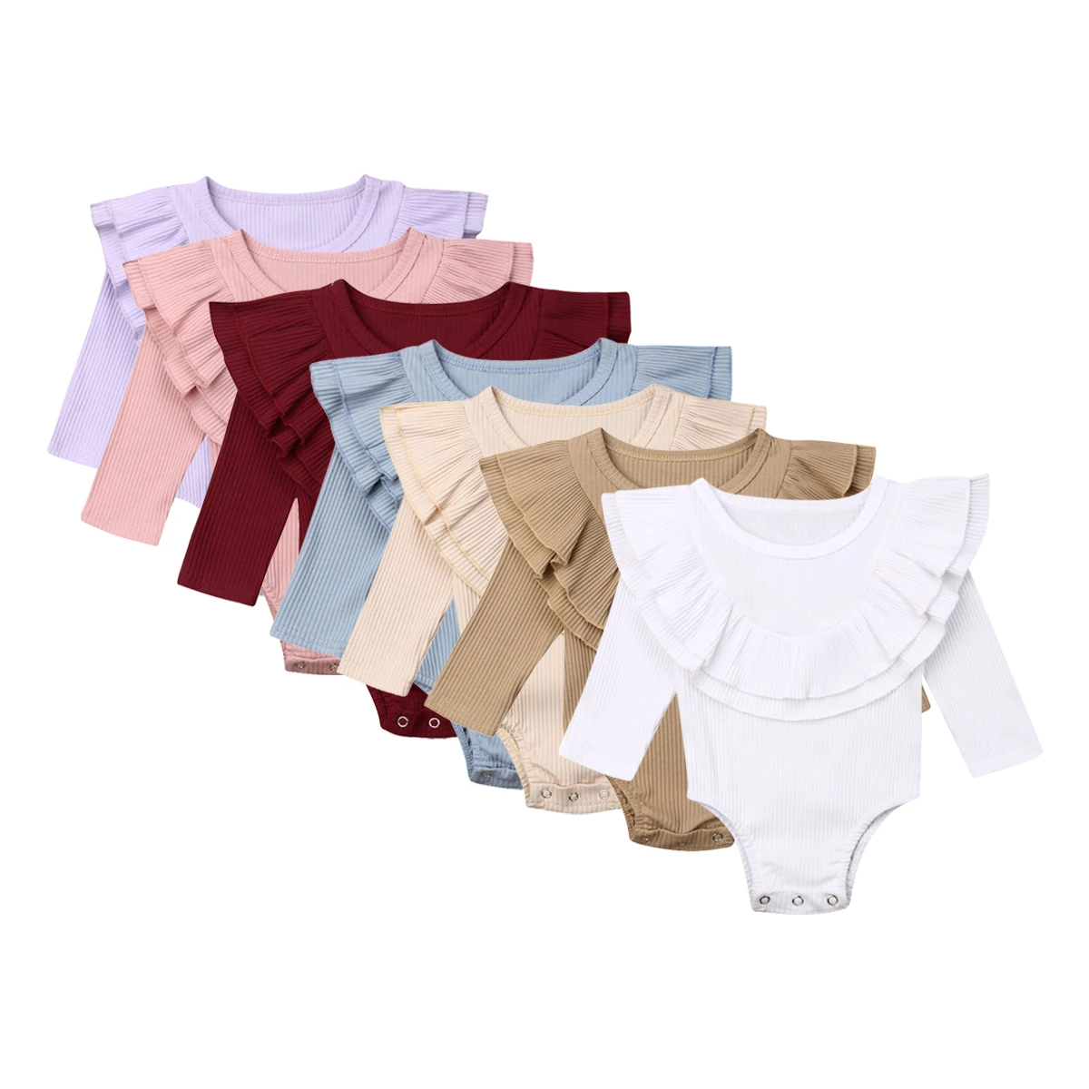 

Cute Newborn Baby Girl Long Sleeve Ruffles Solid Color Cotton Bodysuit Jumpsuit Playsuit Outfits Summer Clothes