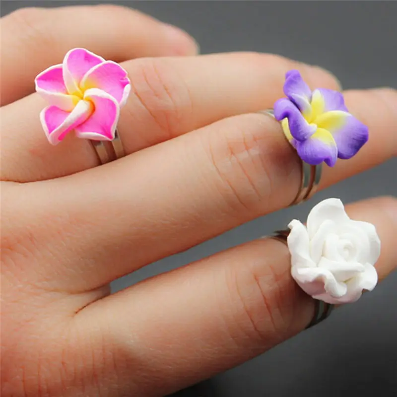 

Color Random Flower Polymer Clay Finger Rings For Kids Flower Adjustable Wedding Rings For Children Gift