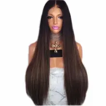 EEWIGS-pelucas africanas y americanas pelo de fibra de alta temperatura, degradado, marrón, sintético, peluca con malla frontal, largas y rectas, para mujeres negras