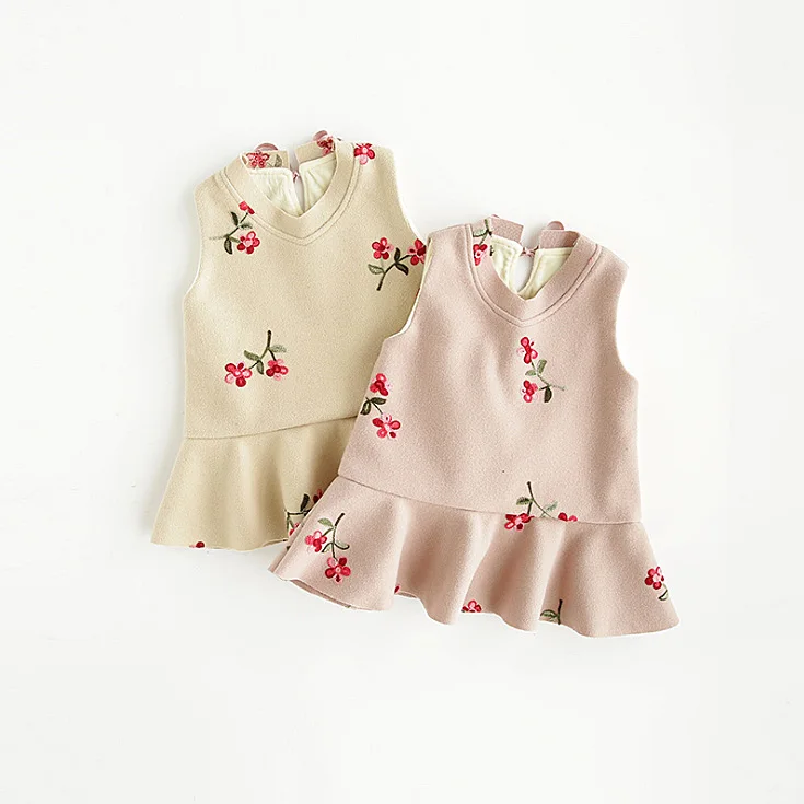 5225 цветочной вышивкой с цветочным принтом для принцессы Платье для маленьких девочек осень-зима Детские платья для девочек Оптовая