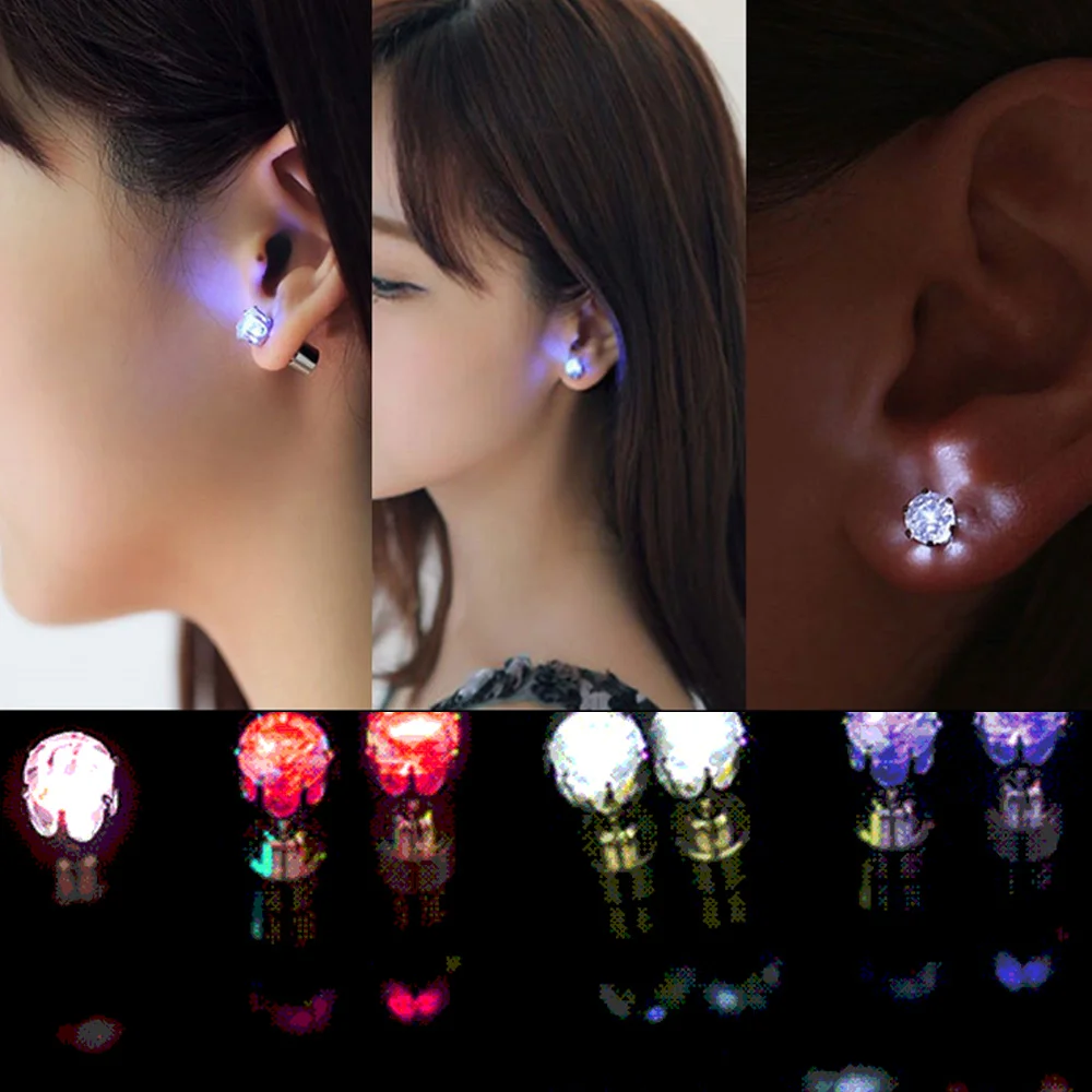 1pair New Party Festival Charm LED Earring Decoration Light Up Glowing Crystal Stainless Ear
