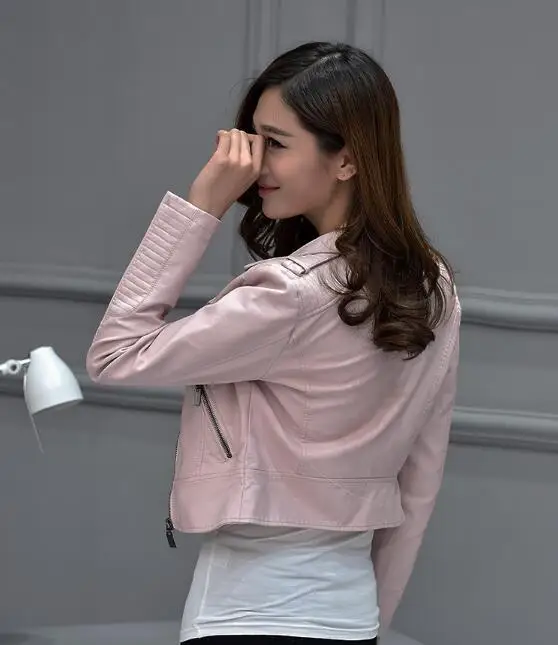 discounted  New Autumn Winter Pu Leather Jacket Faux Soft Leather Coat Slim Black Rivet Zipper Motorcycle Jacke