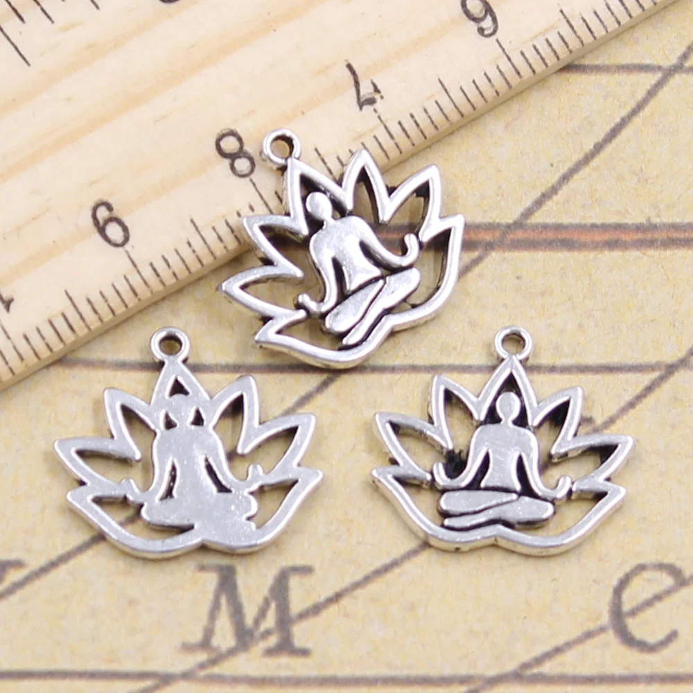 

15pcs/lot Charms yoga om lotus pose padmasana 16x18mm Tibetan Silver Pendant Crafts Making Findings Handmade Antique DIY Jewelry