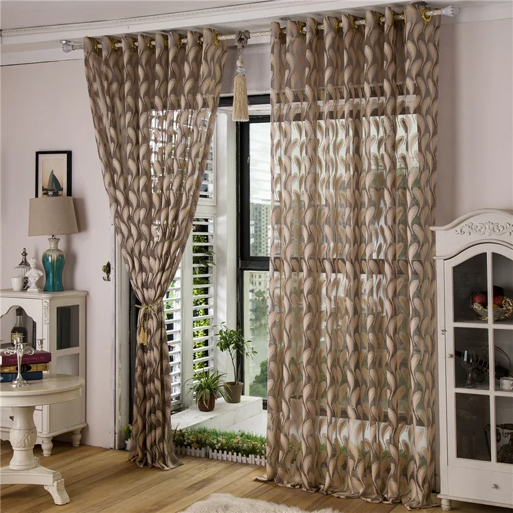 Feather jacquard curtain luxury tulle panel sheer fabrics custom made