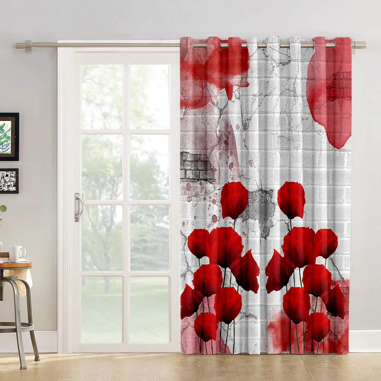 Cortinas de habitación de flores de amapola ventana grande sala de estar Blackout cocina cortinas de tratamiento de ventana interior Ideas de paneles de cortina de ventana