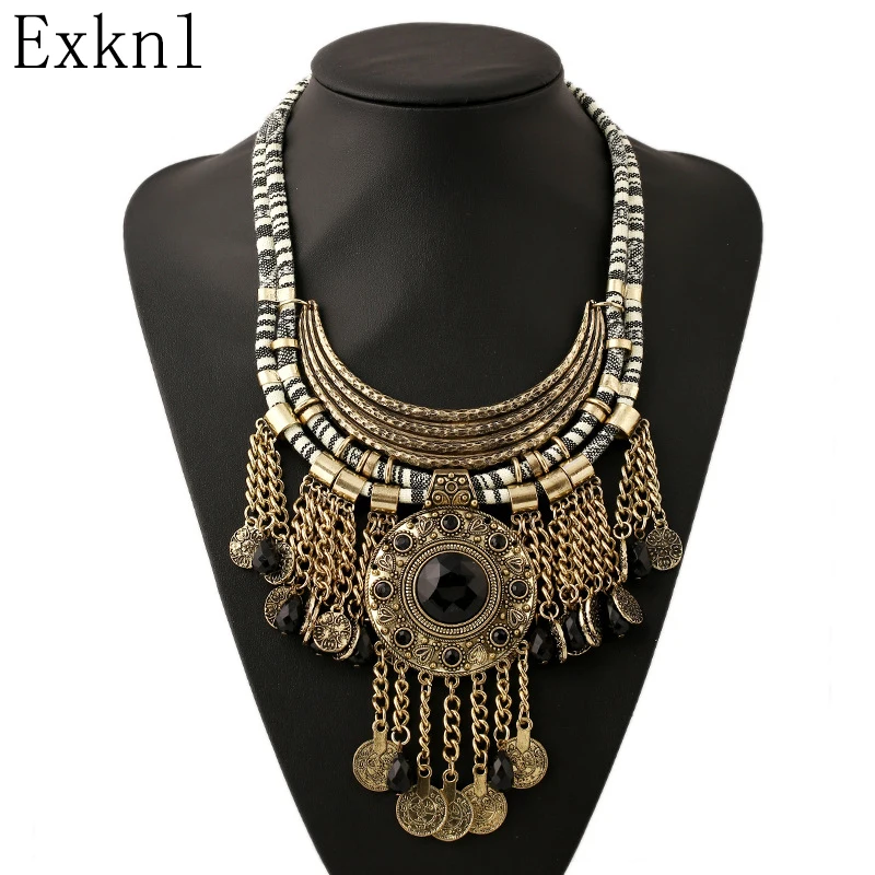

Exknl Big Necklace For Women Chunky Maxi Statement Necklace Boho Bohemian Vintage Necklace Ethnic Punk Metal Fashion Jewelry