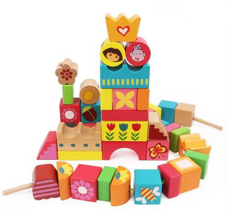 

MamimamiHome Baby Wooden Cognition Toy Dora Garden Threading Building Blocks Montessori Toys For Newborns Building Blocks