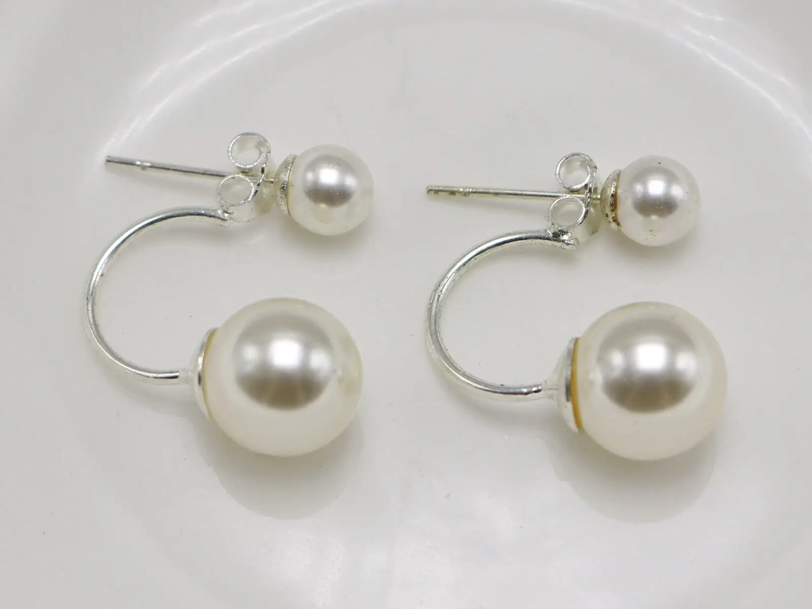 A Pair 6mm & 10mm Double Pearl Ear Stud Post Earrings Pierced Women
