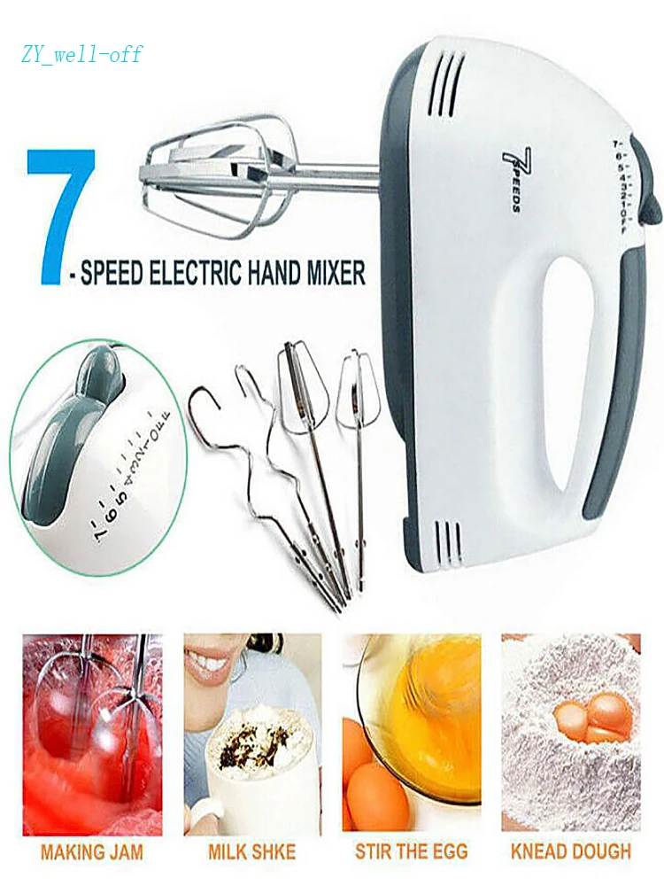 

7 Speed Kitchen Electric Hand Mixer Egg Beaters Whisk Whipper Blender Dough Hook