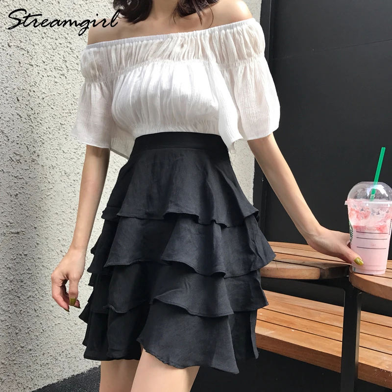 Streamgirl синяя короткая юбка летняя женская 2019 юбки с оборками Женская s Силиконовые