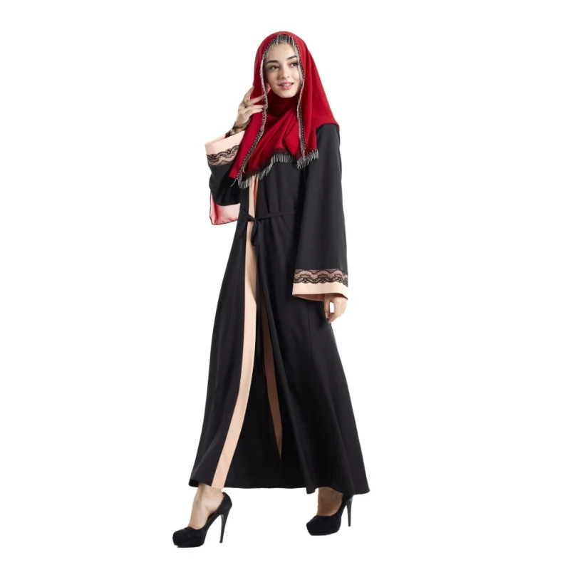

ROPALIA Kaftan Abaya Islamic Muslim Cocktail Women Long Sleeve Robe Patchwork Lace Embroidery Dress Musulmane Abayas Dresses