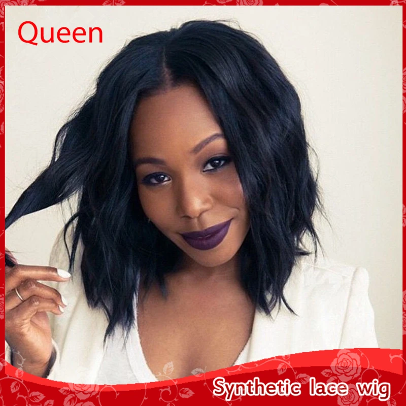 

6''-18'' Cheap wave Brazilian Glueless Short Bob wavy hair Full lace wigs with bangs heat resisitant full wigs for black women