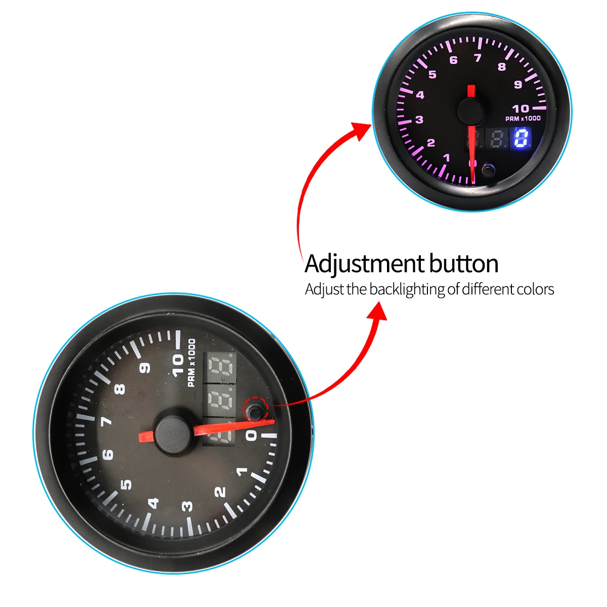 1 предмет УФ-фильтр 52 мм с 2 дюймов 7 цветов Подсветка 12V 4/6/8 цилиндр Регулируемый 0-10000 спидометр тахометр об/мин Метр