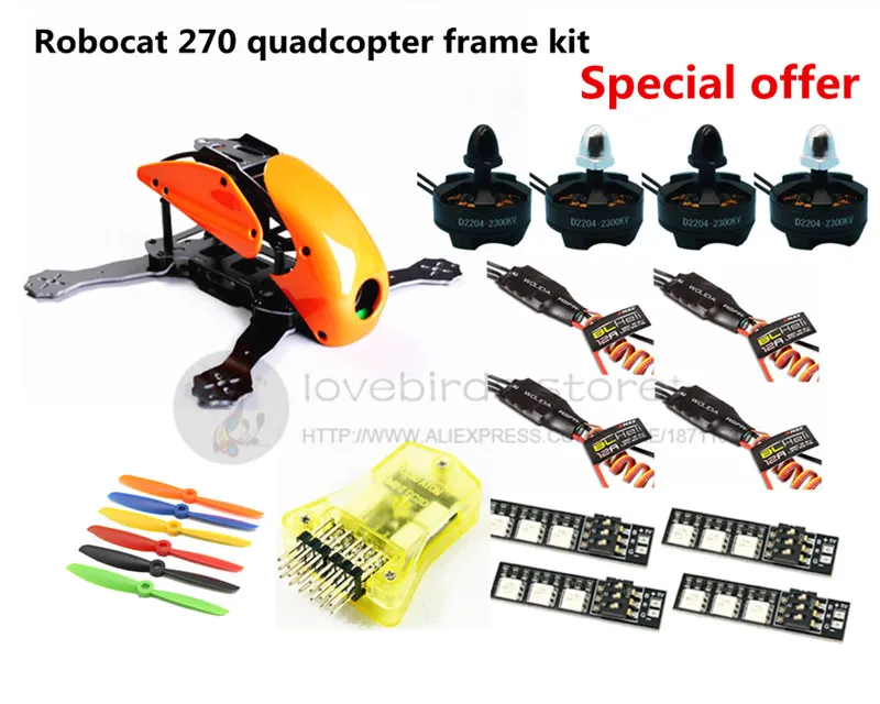 

DIY FPV race mini drone Robocat 270 quadcopter frame kit 4-axis pure carbon CC3D + D2204 + BL12A ESC + LED light Special price