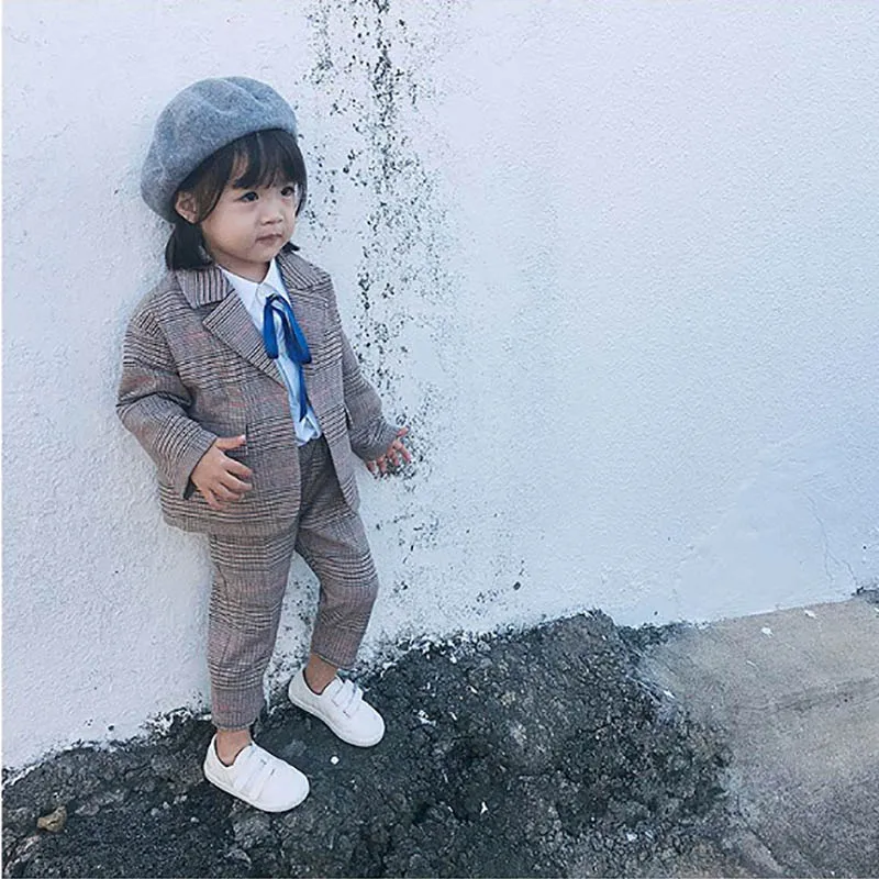 

Girls Plaid Suits For Girls Clothing Sets 2019 Autumn Fashion Girls Jacket+Pants 2Pcs Tracksuit Children Clothing Sets