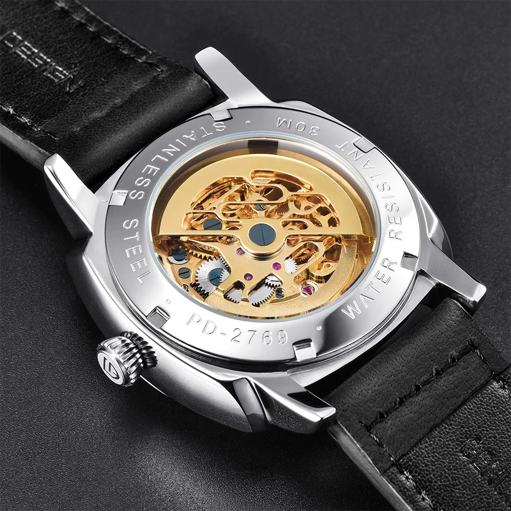 PAGANI Дизайн Роскошные Турбийон Механические часы светящиеся Натуральная кожа модные повседневные Скелет автоматические часы дропшиппинг