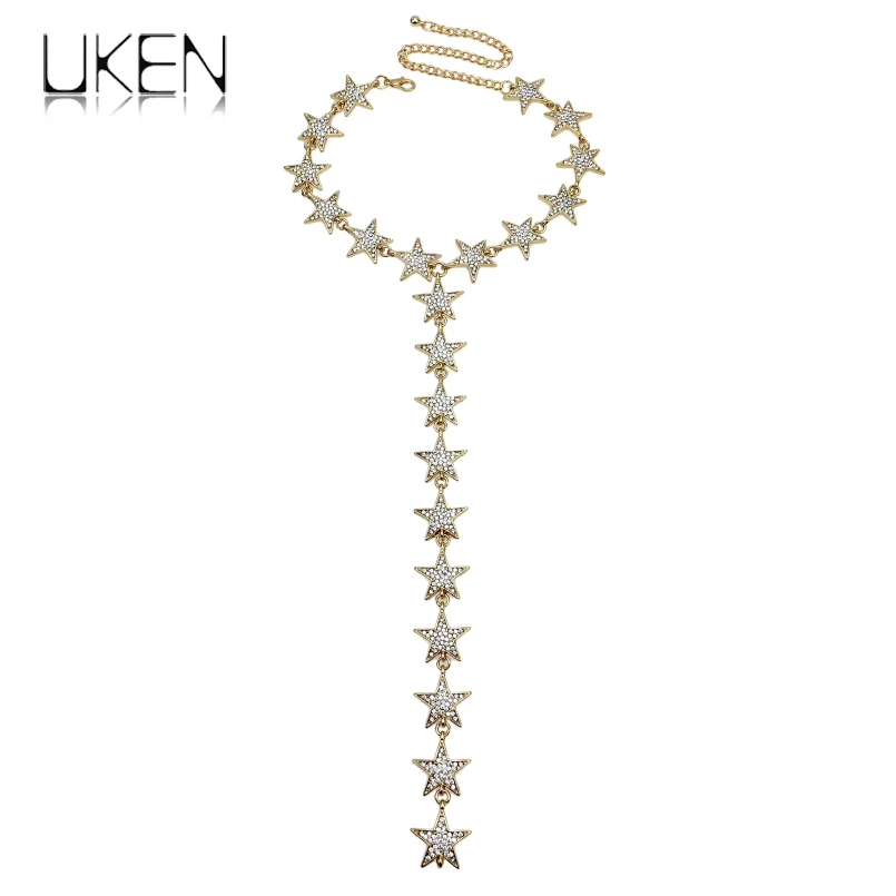 

UKEN Long Rhinestones Star Pendants Statement Necklaces For Women 2018 Fashion Crystal Choker Collar Maxi Necklace Bijoux