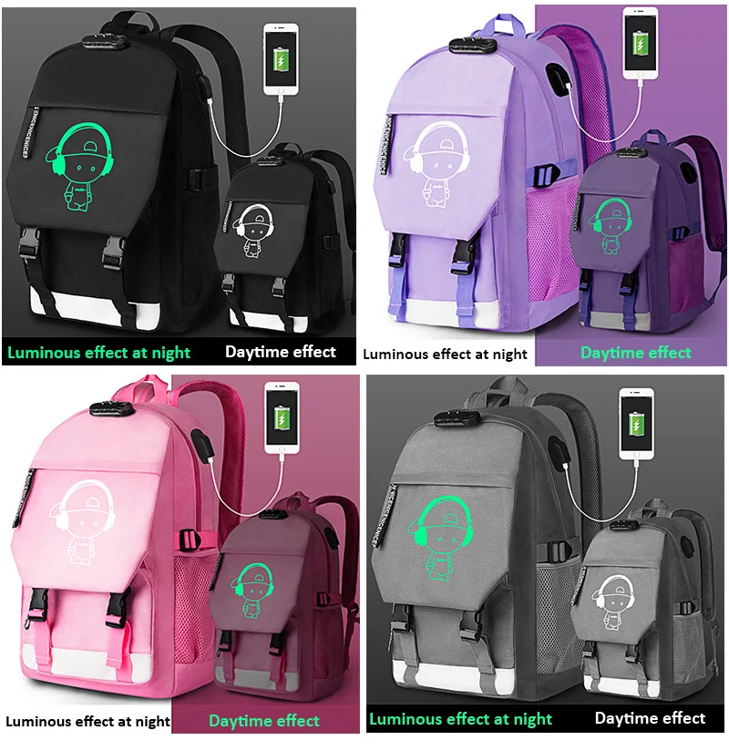 Дорожный Рюкзак Mochila, антикражный Светящийся рюкзак, 16 дюймов, для ноутбука, USB, рюкзак для женщин и мужчин, школьный рюкзак, сумка для мальчиков и девочек, мужской