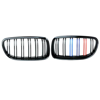 

For BMW E90 Pair of Gloss Black M-color Car Front Grille Grilles with Double Line 2007 2008 2009 2010 2011 2012