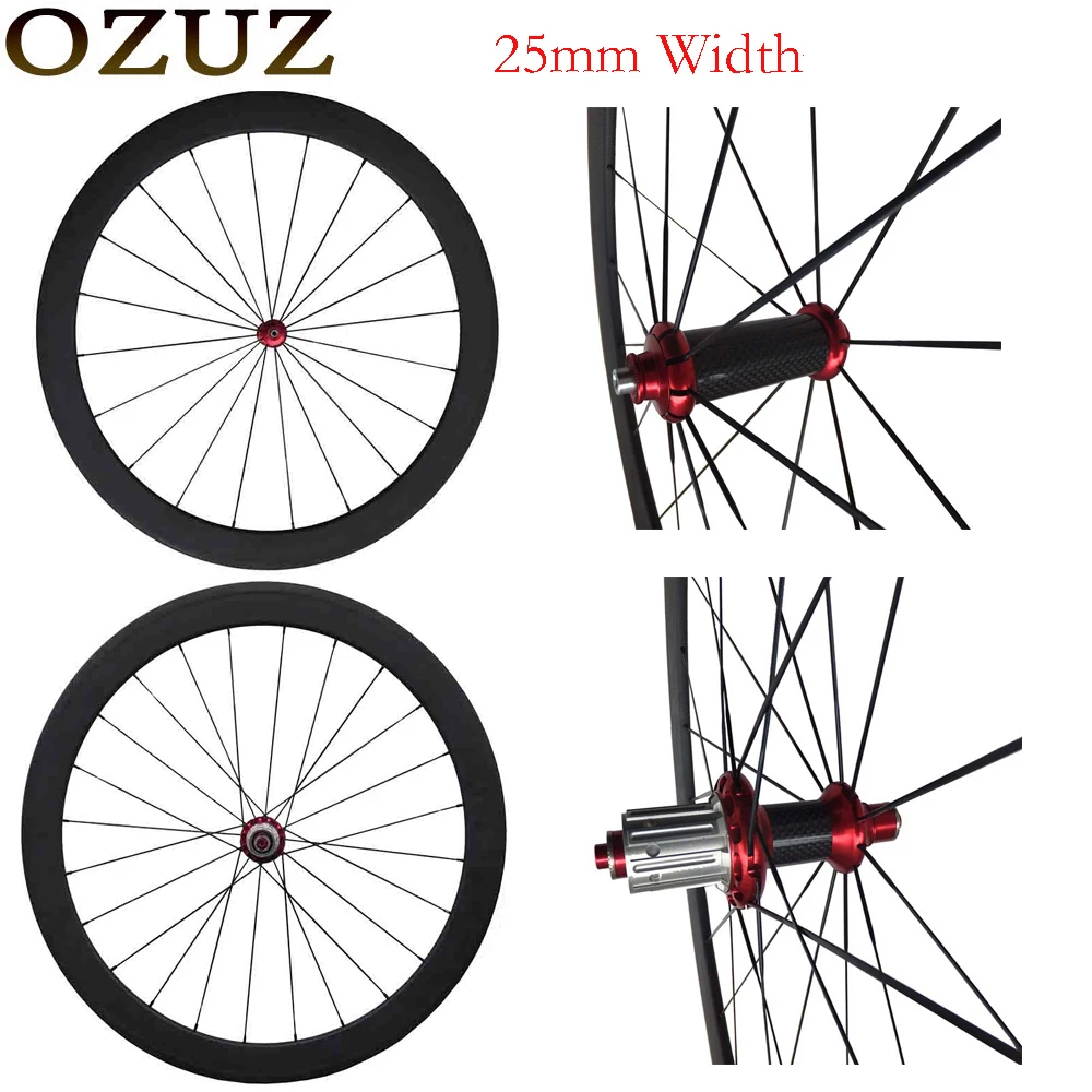 

OZUZ Powerway R36 Red Hubs 38 50 mm Rear and Front Clincher Straight Pull 3K 700c Matte glossy Pillar 1432 Cnspoke 25 mm Wide