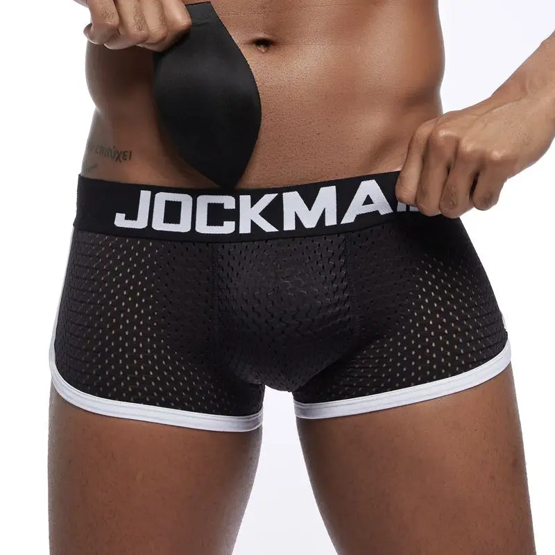 JOCKMAIL, дышащая сетка, увеличивающая рост, мягкие бедра, сексуальные боксеры, мужское нижнее белье, съемные, увеличивающие, для мужчин, t, две накладки на ягодицы и гей, накладка на пенис