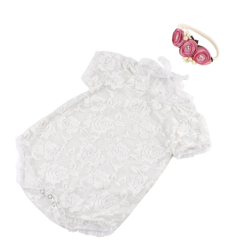 

Cute Baby Photography Props Lace Costume Newborn Baby Romper Headband Infant Outfit
