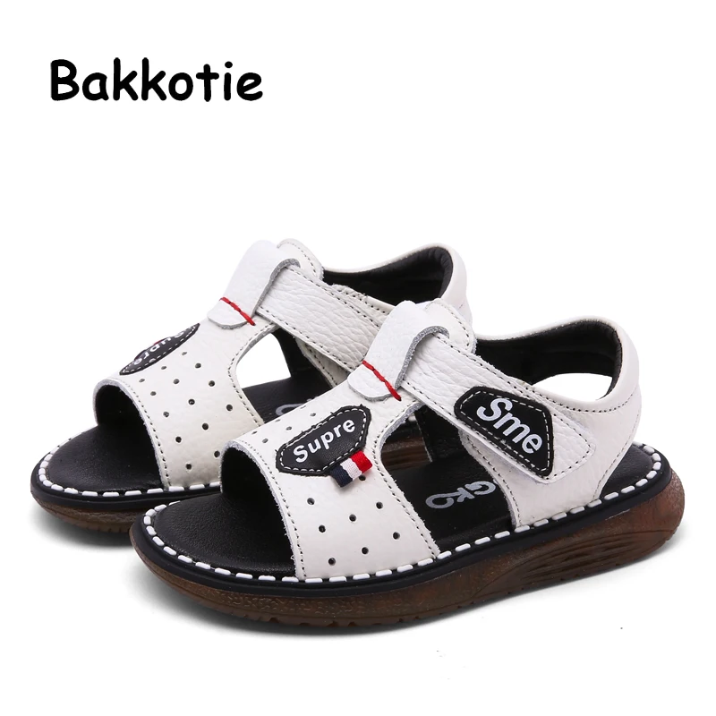 

Bakkotie Summer 2019 New Boys Fashion Genuine Leather Black Sandals Toddlers Causal Beach Shoes Kids Breathable Soft Shoes